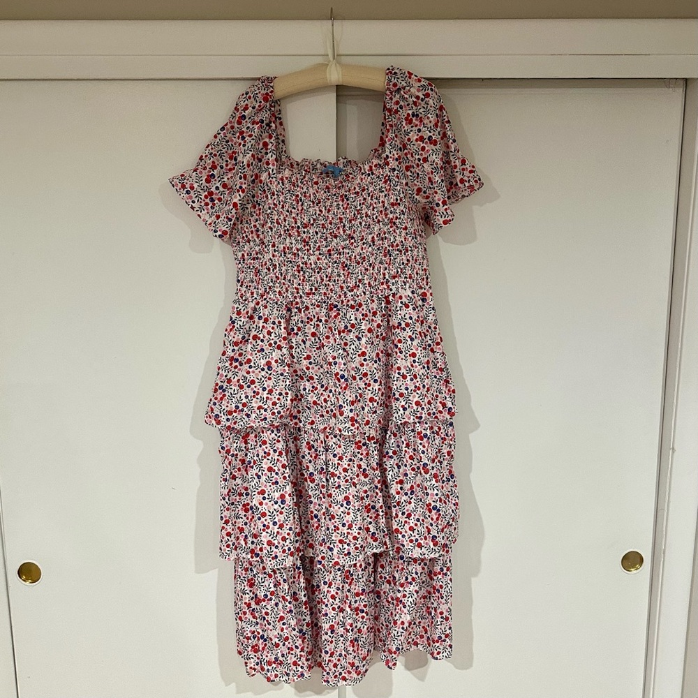 Draper James Women’s Deana Tiered Smocked Dress in Berry Print (Size XL)